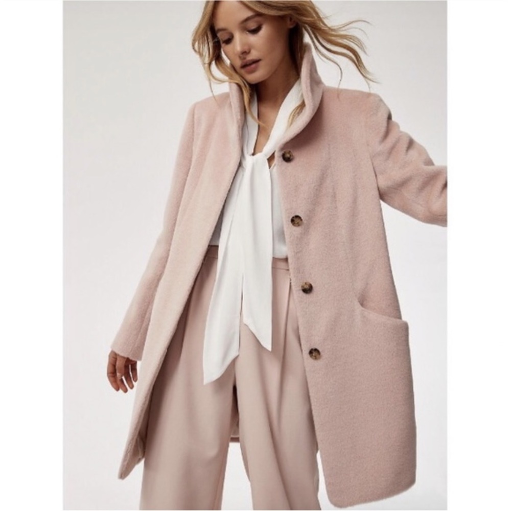 Artizia Wilfred Fuzzy Cocoon Alpaca Coat in Petale Pink XS